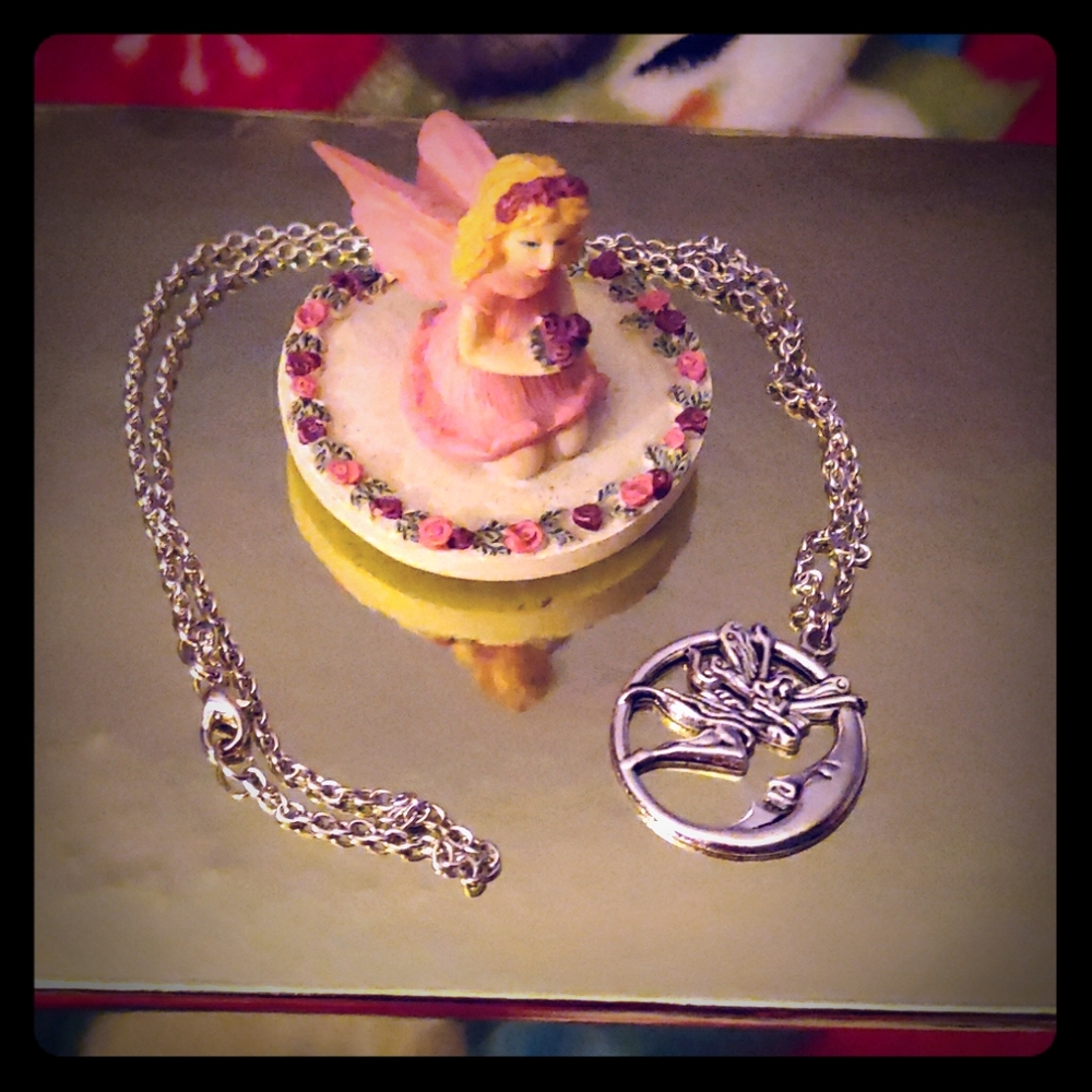 🧚 Sterling Silver Fairy & Crescent Moon Necklace